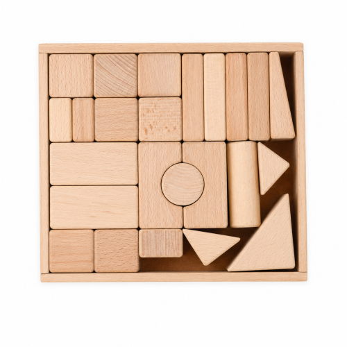 Дерев’яний конструктор у коробці (набір геометричних блоків, еко)