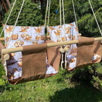 Підвісна бавовняна дитяча гойдалка «Для двійнят» світло-коричневого кольору з ведмедиками