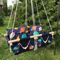 Підвісна бавовняна дитяча гойдалка «Для двійнят» синього кольору з космосом