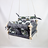 Подвесная детская качель «Джуниор» темно-серая мраморная водоотталкивающая ткань со съемным передком