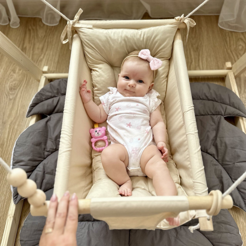 Подвесная детская качель «Колыханка», хлопок бежевый, обзор 