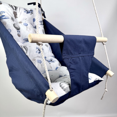 Подвесная детская качель «Колыханка», хлопок синий с самолетами