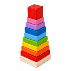 Розвиваюча дерев’яна пірамідка, кольорова, квадратної форми