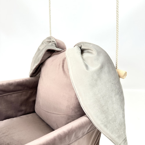 Подвесная детская качель «Стандарт» из розового бархата с ушками