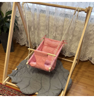 Комплект «Деревянная опора + качели Колыбель», хлопок, розовый