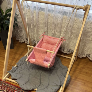 Комплект «Деревянная опора + качели Колыбель», хлопок, розовый