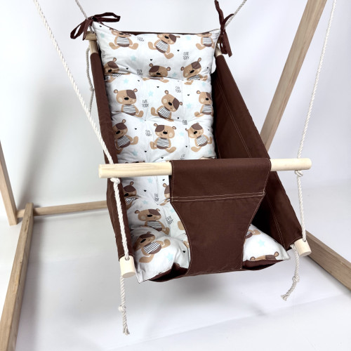 Комплект «Деревянная опора + Колыбельная», хлопок коричневый с мишками