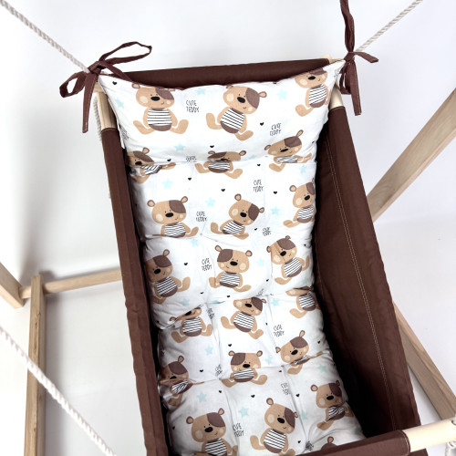 Комплект «Деревянная опора + Колыбельная», хлопок коричневый с мишками