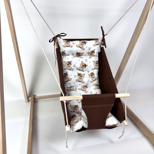 Комплект «Деревянная опора + Колыбельная», хлопок коричневый с мишками