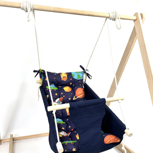 Комплект «Деревянная опора + Колыбельная», хлопок синий с космосом