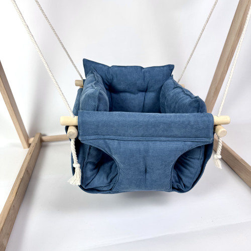 Комплект «Деревянная опора + Премиум+», микровелюр синий