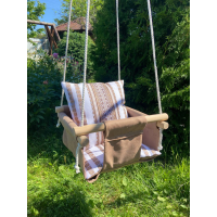 Підвісна дитяча гойдалка «Вишиванка» з бежевого мікровелюру